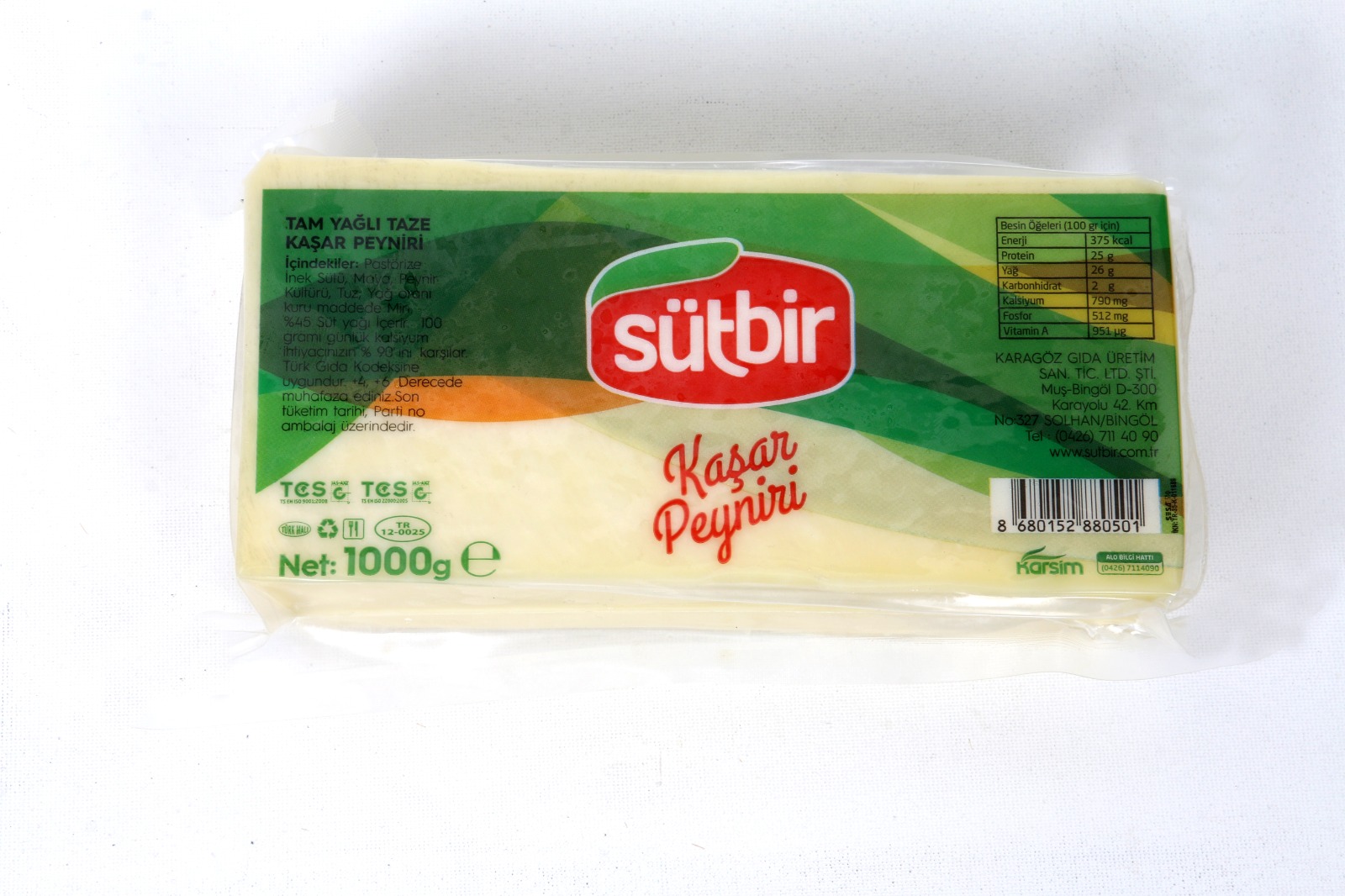 Tam Yağlı Taze Blok Kaşar 1000 gr
